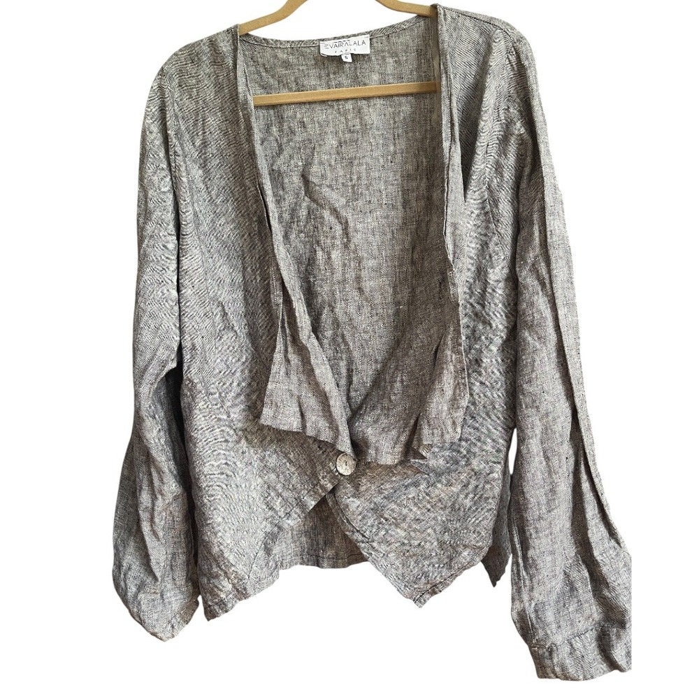 Eva Tralala Paris‎ Grey Linen Lagenlook Relaxed Lightweight Jacket Blazer Top 6